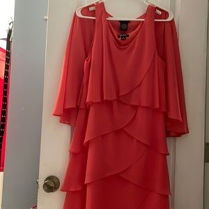 SLNY Chiffon tiered dress with cape Size 18.
